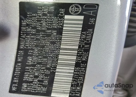 2011 Toyota Corolla Base из США, поврежденный, VIN 2T1BU4EE0BC666910